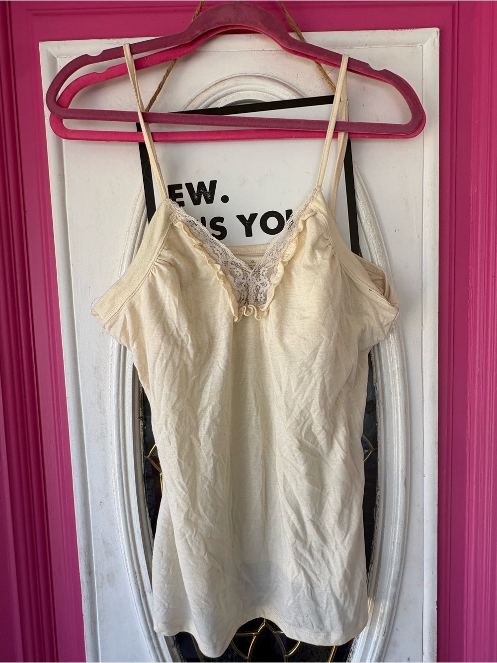 Xhilaration Cream Lace-Trim Cami Top Y2K